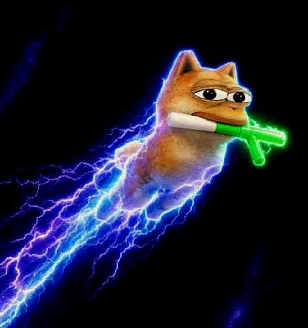 Doge Pepe with a baton, made of lightning
